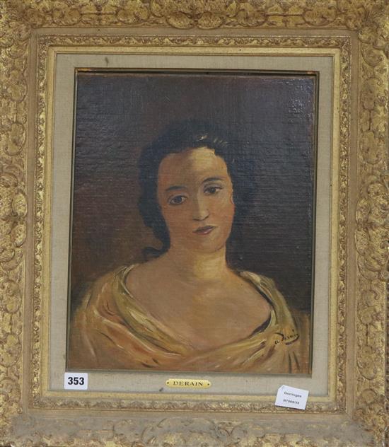 Follower of Andre Derain, oil on canvas, portrait of a lady, bears signature, 16 x 13in.
